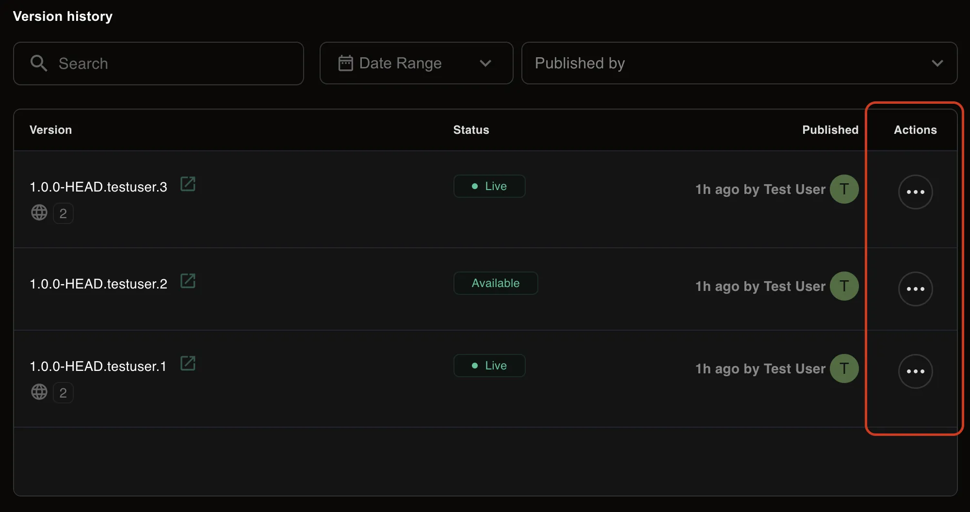 alt 'Version history actions'